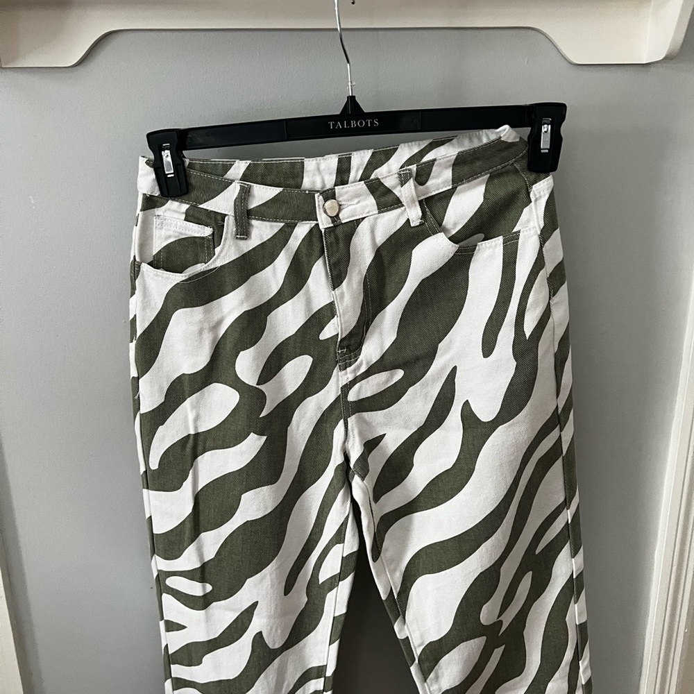 Sage green Zebra Pattern Jeans